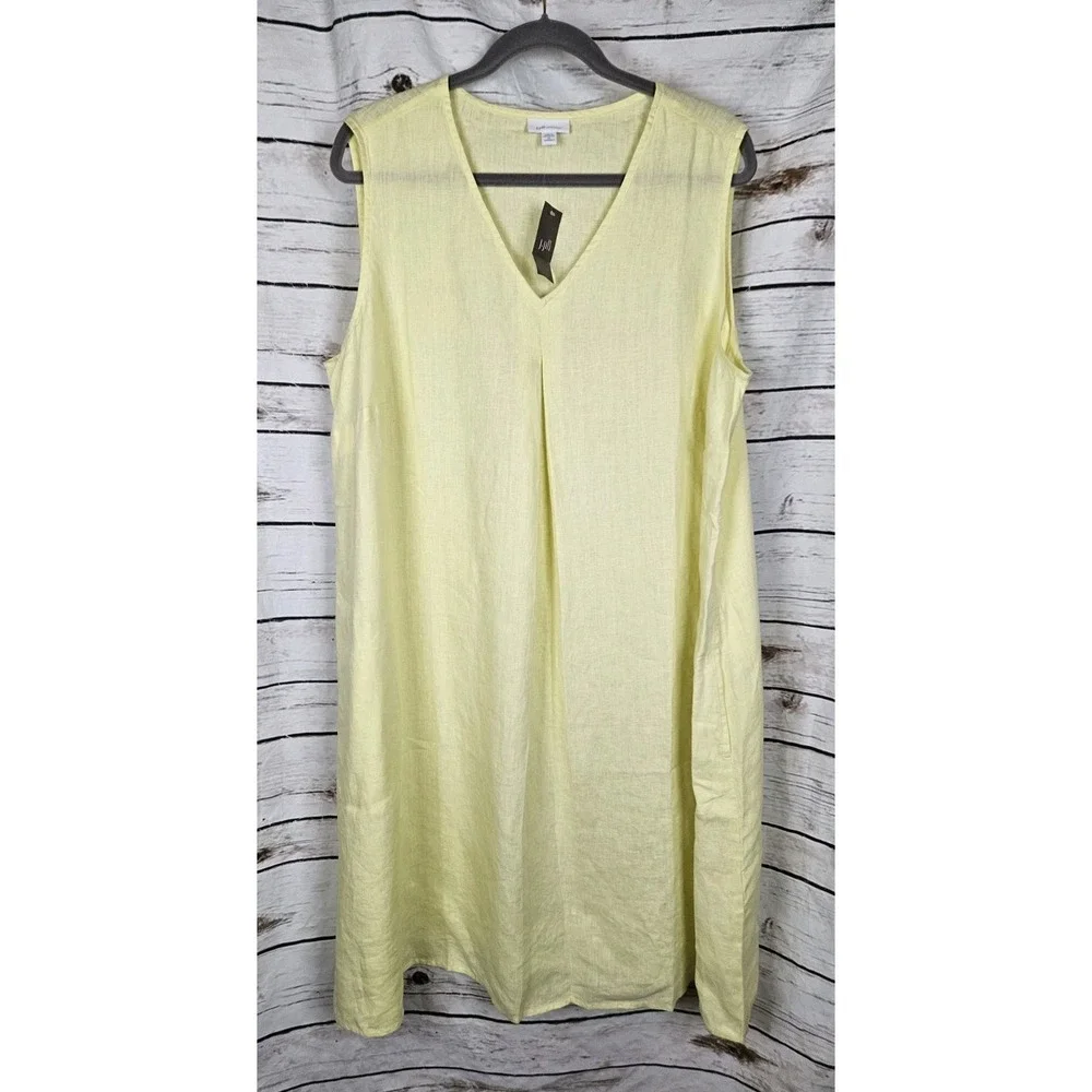 J Jill Love 100% Linen Dress 2X NEW Shift Limoncello Yellow Sleeveless Midi